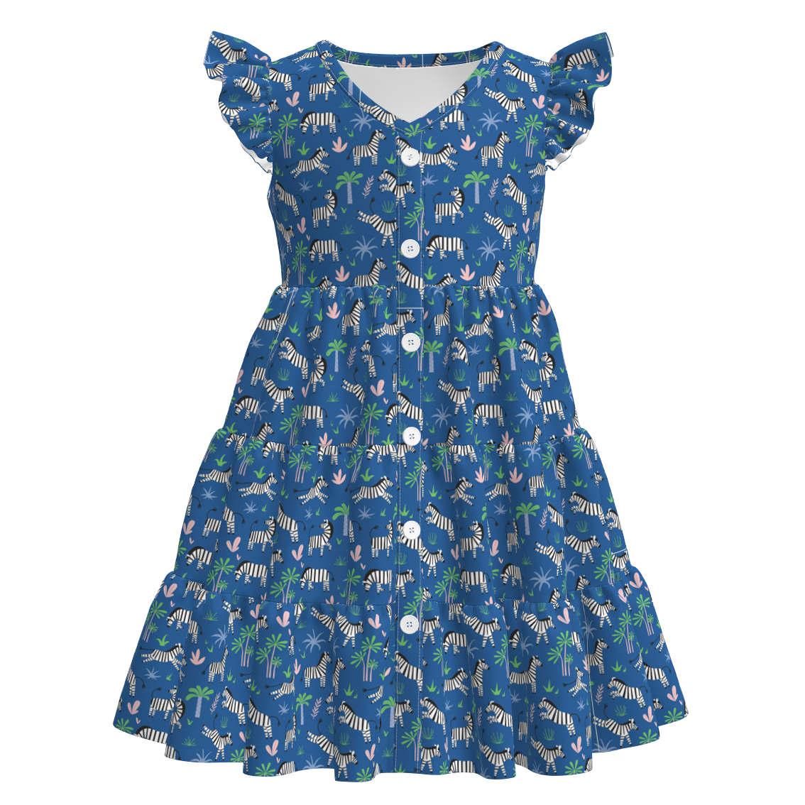 Children's dress with zebra pattern on a blue background