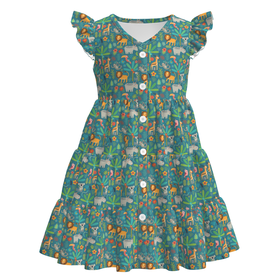 Children's dress with animal pattern on a white background