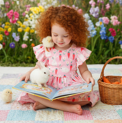 Bunny and Carrot Flutter Sleeve Dress