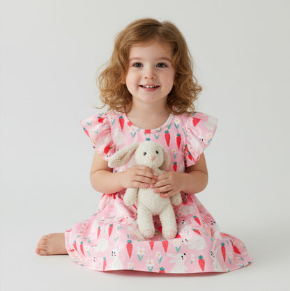 Bunny and Carrot Flutter Sleeve Dress
