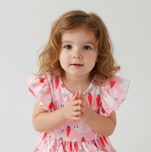 Bunny and Carrot Flutter Sleeve Dress