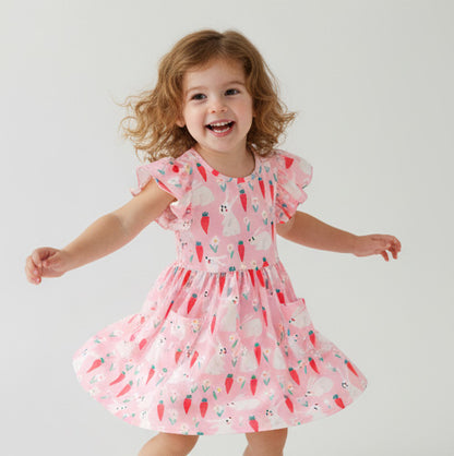 Bunny and Carrot Flutter Sleeve Dress