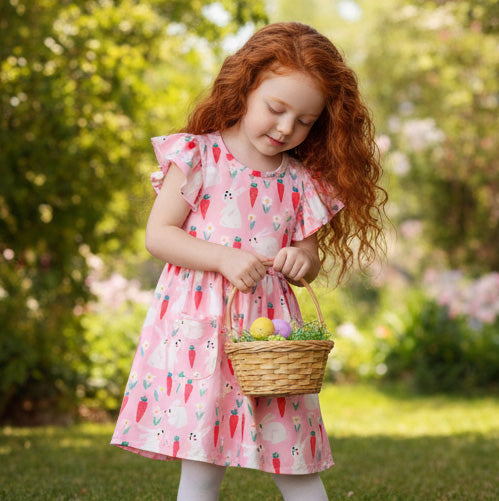 Bunny and Carrot Flutter Sleeve Dress