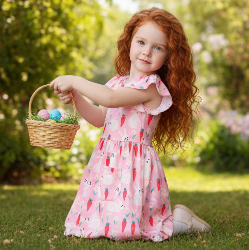 Bunny and Carrot Flutter Sleeve Dress