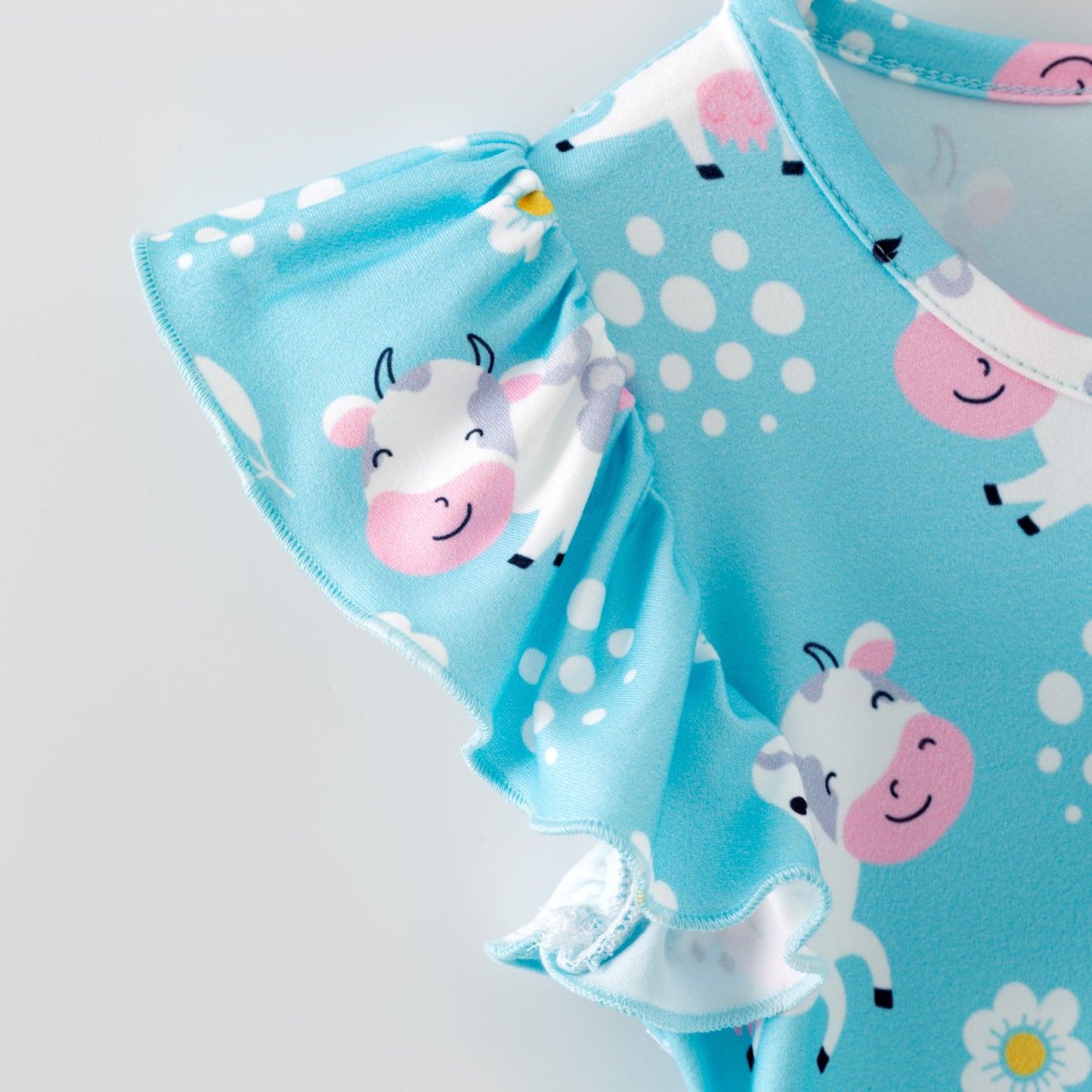 Blue Cow Flutter Sleeve Dress