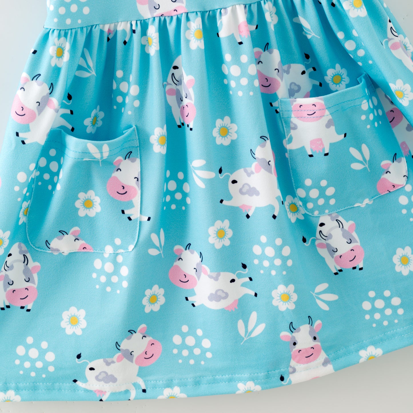 Blue Cow Flutter Sleeve Dress