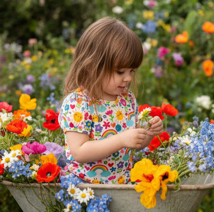 Rainbow Garden Puffed Sleeve Top