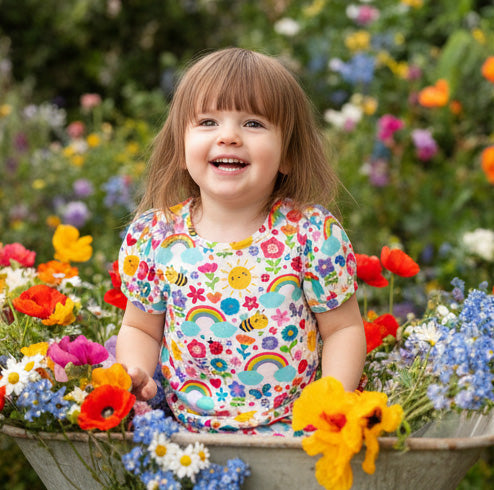 Rainbow Garden Puffed Sleeve Top