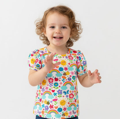 Rainbow Garden Puffed Sleeve Top