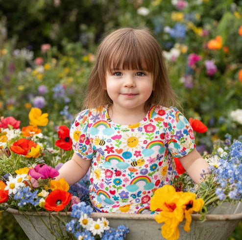 Rainbow Garden Puffed Sleeve Top