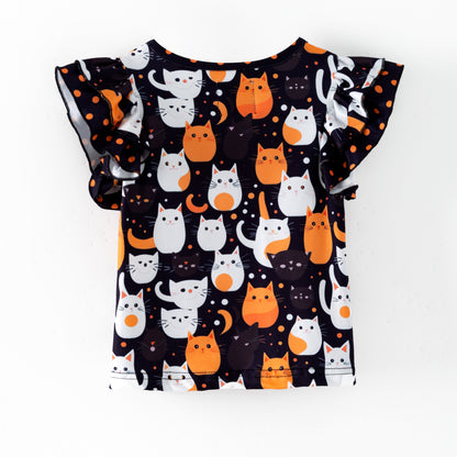 PRE-ORDER Double Flutter Top: Halloween Cats