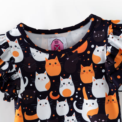 PRE-ORDER Double Flutter Top: Halloween Cats