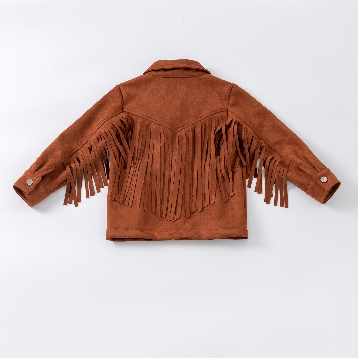 Brown suede jacket with fringes on a white background