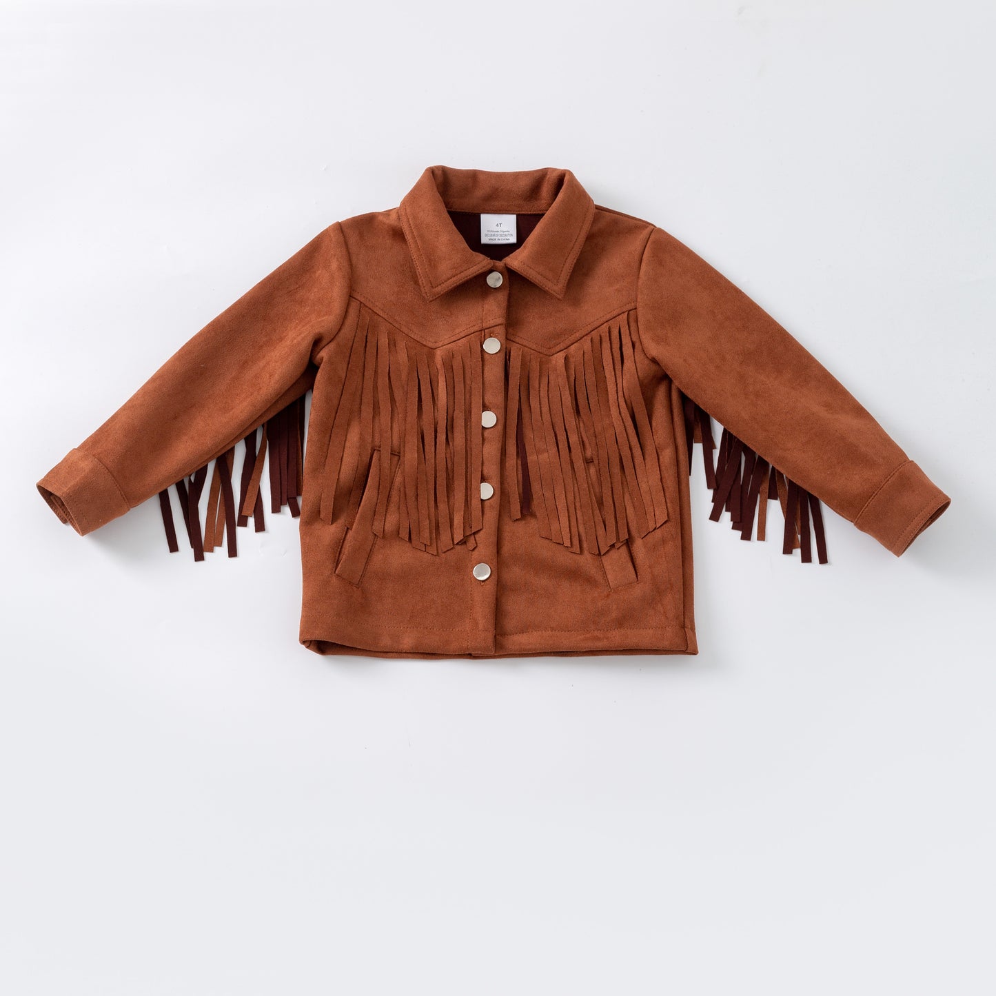 Brown fringed jacket on a white background