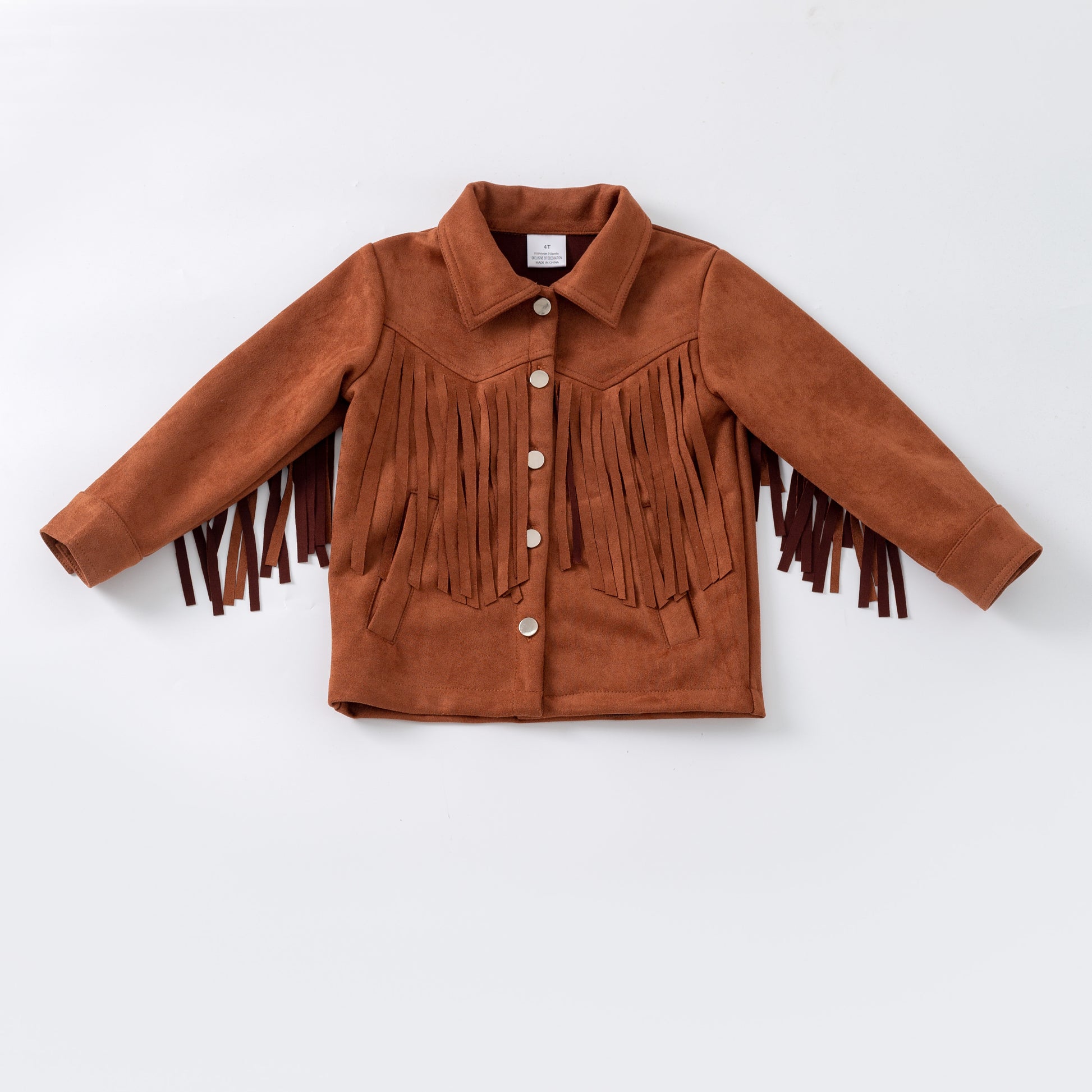 Brown fringed jacket on a white background