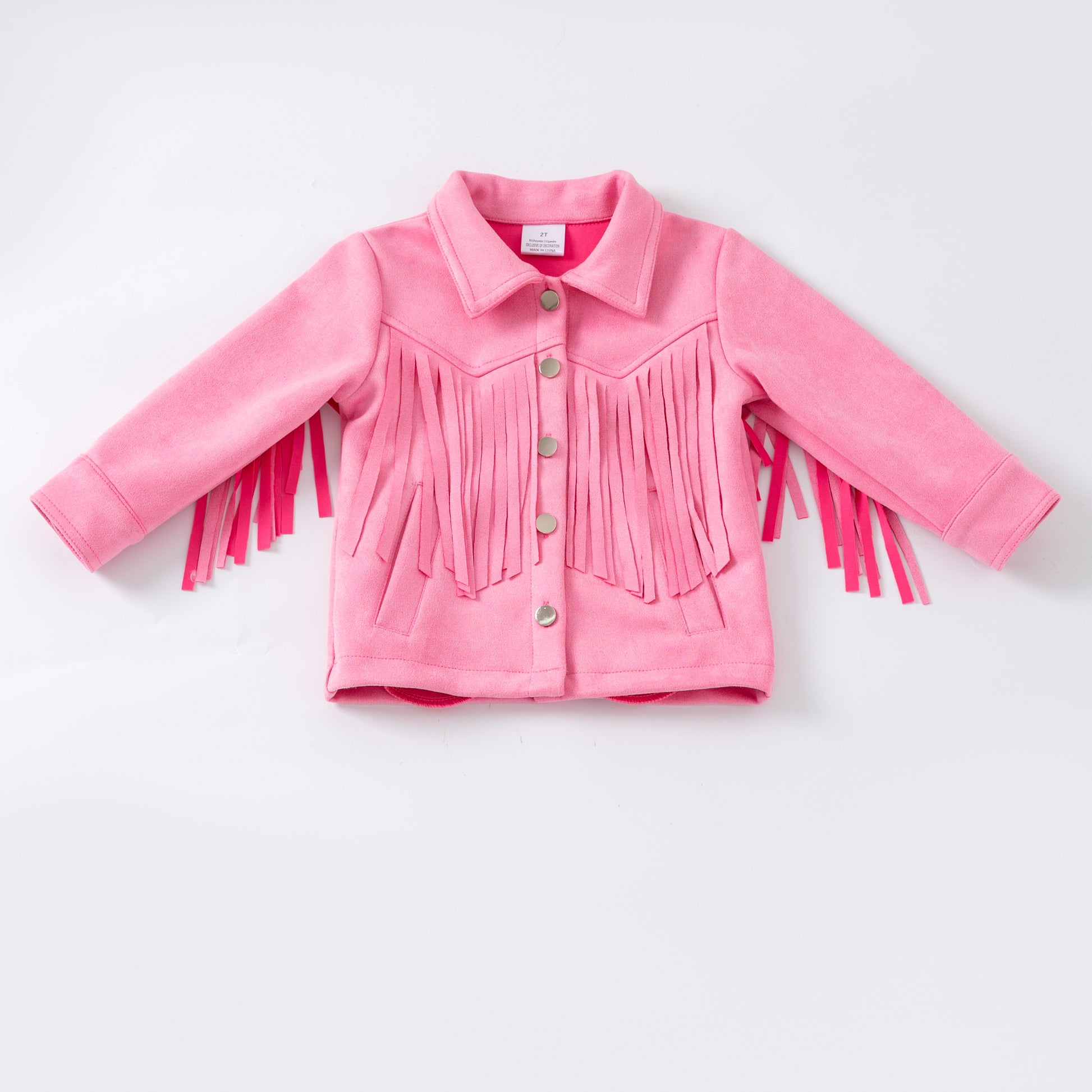 Pink fringed jacket on a white background