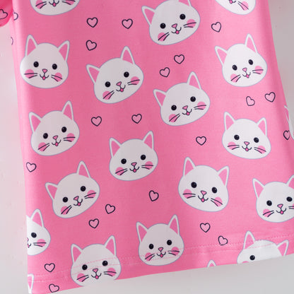 Puff Sleeve Top Pink Kittens