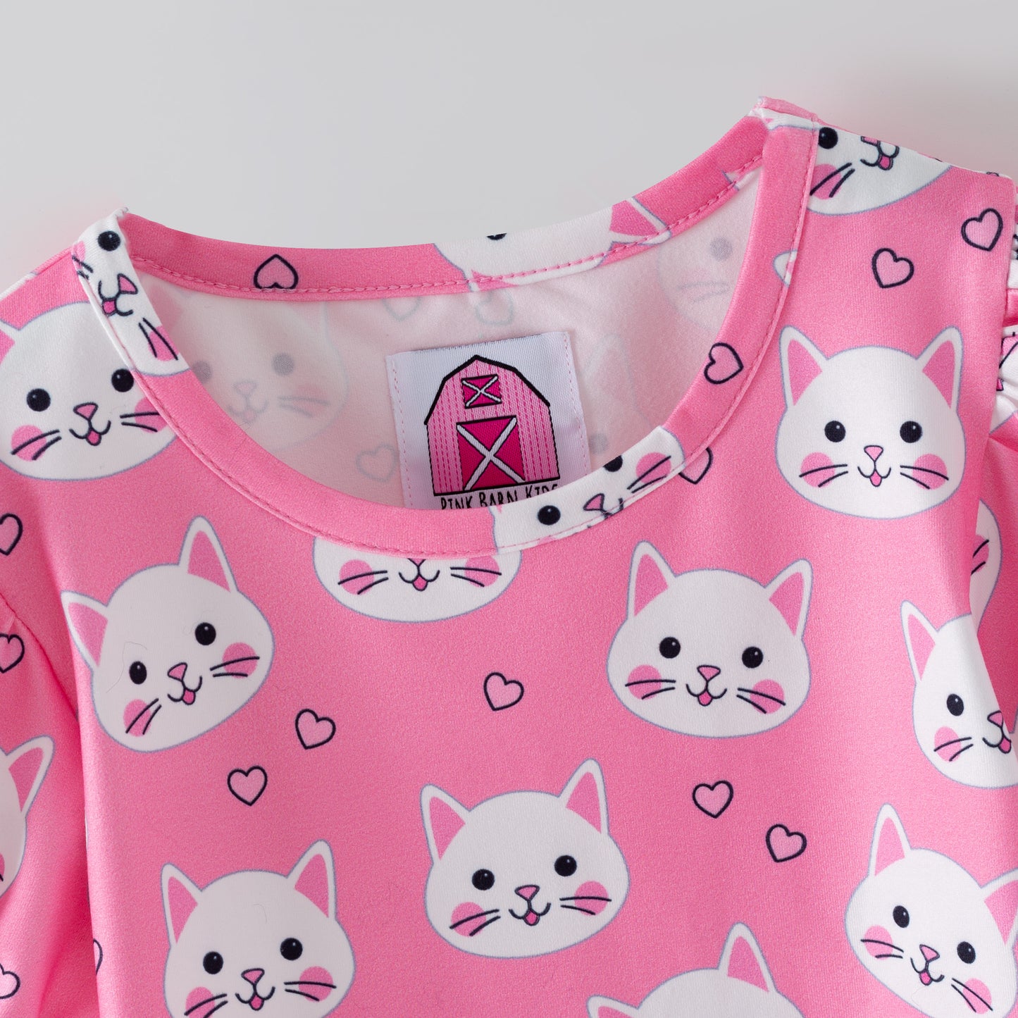 Puff Sleeve Top Pink Kittens