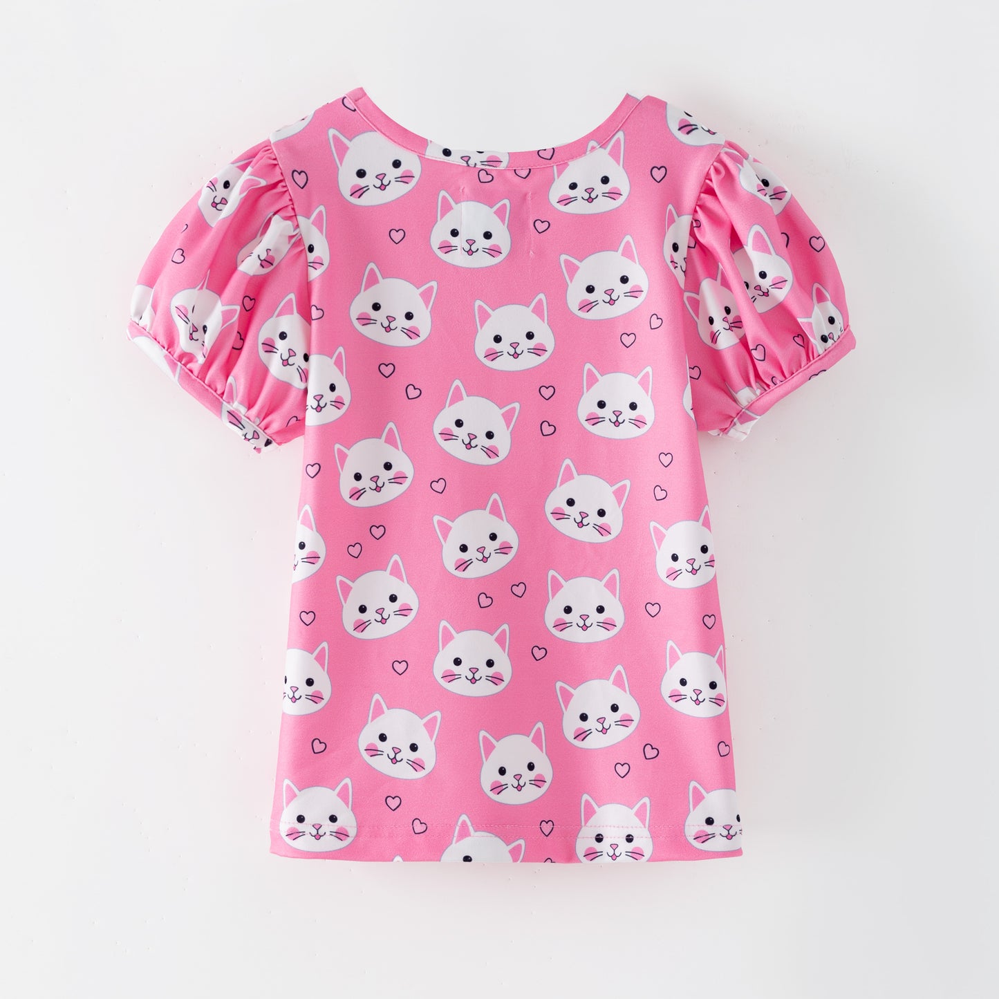 Puff Sleeve Top Pink Kittens