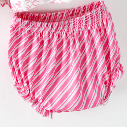 Pink and white striped diaper cover on a white background