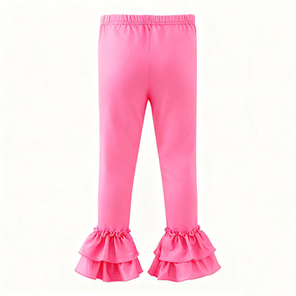 Pink leggings with ruffled cuffs