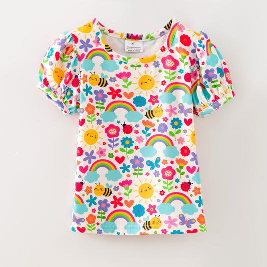 Puffed Sleeve Rainbow Garden Top
