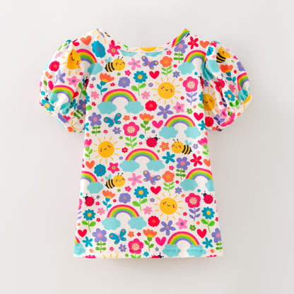 Puffed Sleeve Rainbow Garden Top