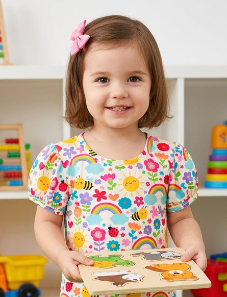 Rainbow Garden Puffed Sleeve Top