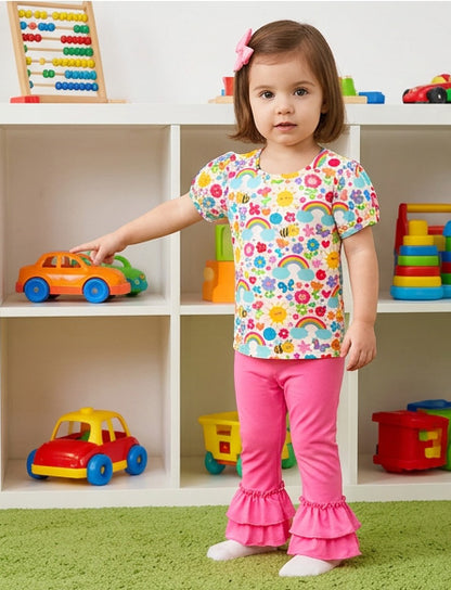 Rainbow Garden Puffed Sleeve Top