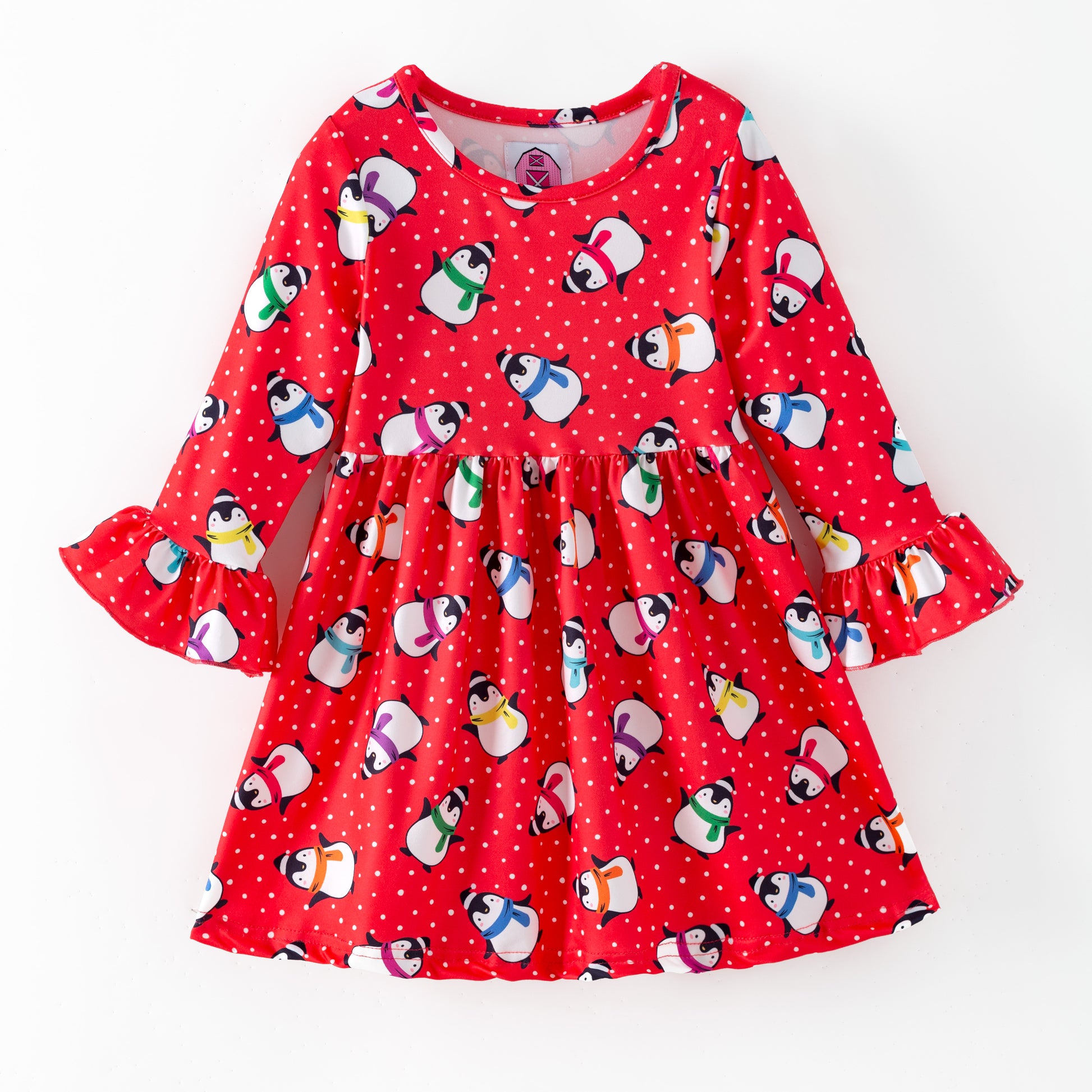 Red dress with penguin pattern 