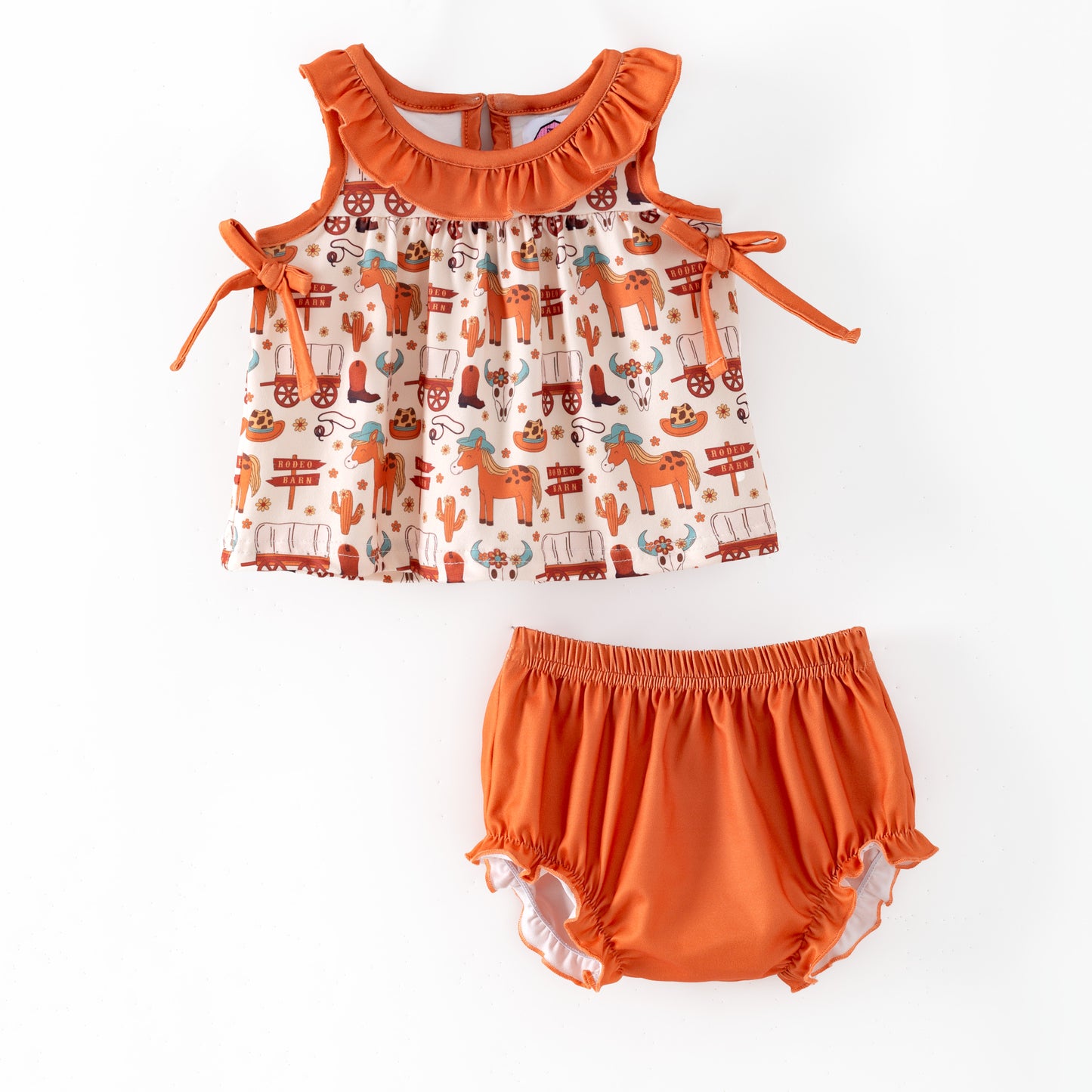 Baby girl's outfit with horse print top and bloomers 