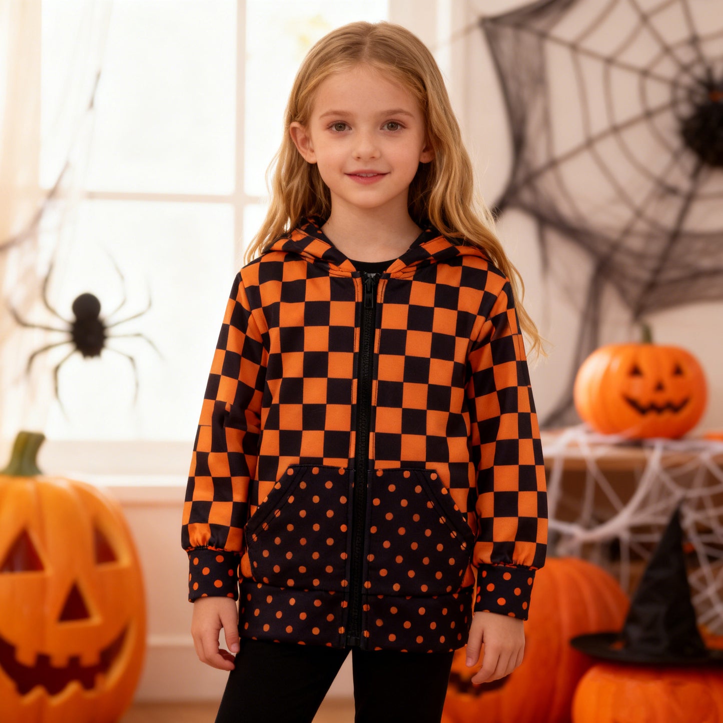 PRE-ORDER Halloween Orange and Black Zipper Hoodie